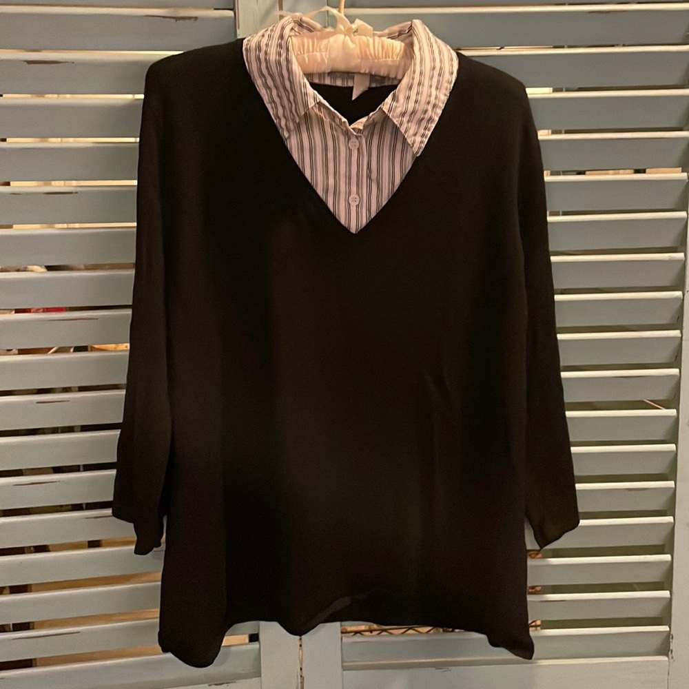 Size 1X Apt 9 black 3/4 sleeve sweater with attached faux shirt